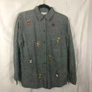 Casey and Max Black and White Womens Size M Christmas Checkered Button-Up Blouse